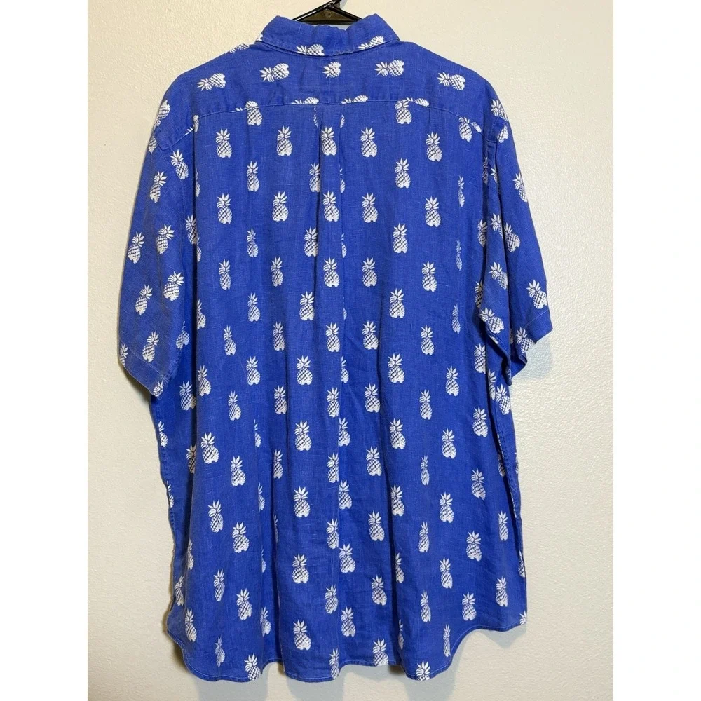 Polo Ralph Lauren Button Up Shirt Blue Pineapple Print 1XB Resort Hawiian Beach